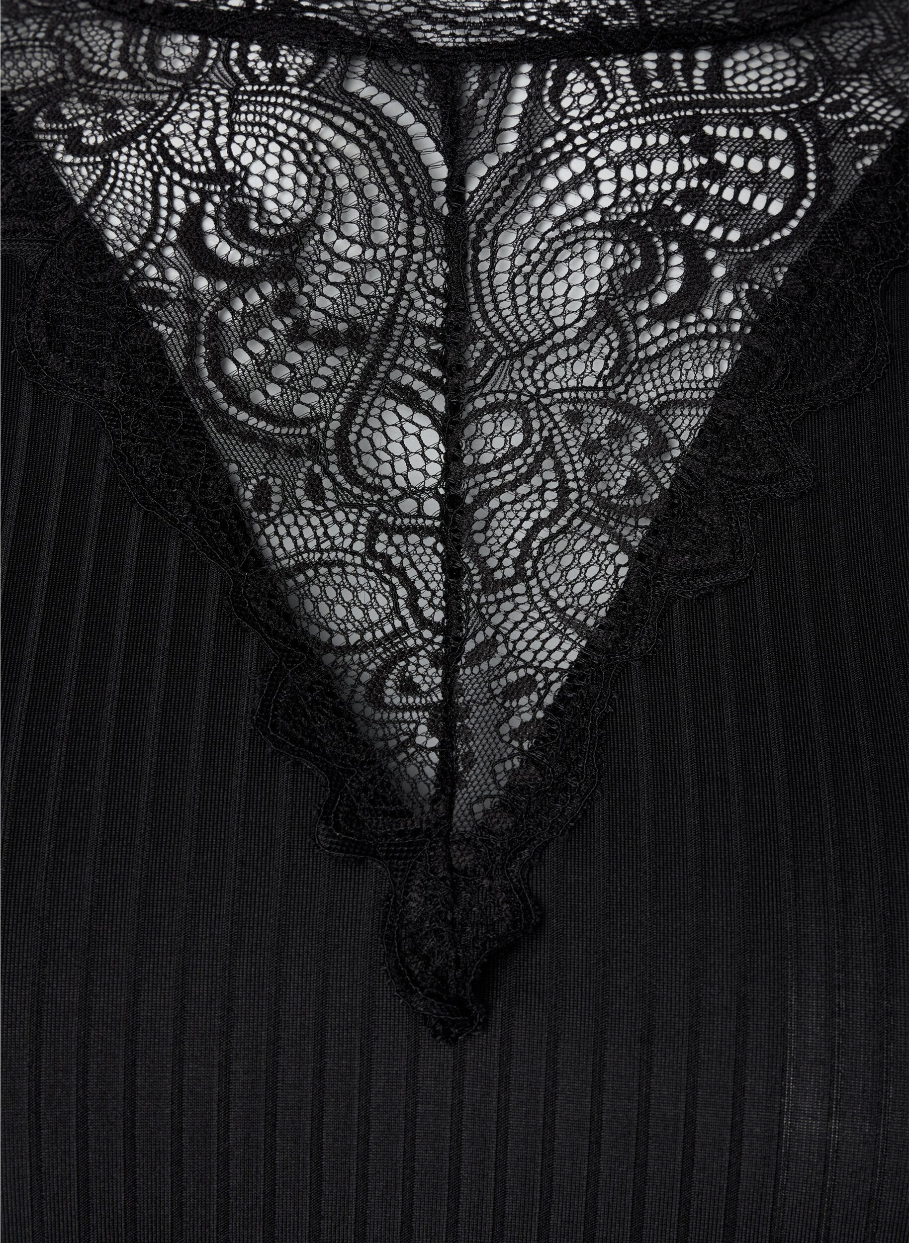 Zizzi Blouse avec de la dentelle et des manches longues, Black, Packshot image number 2