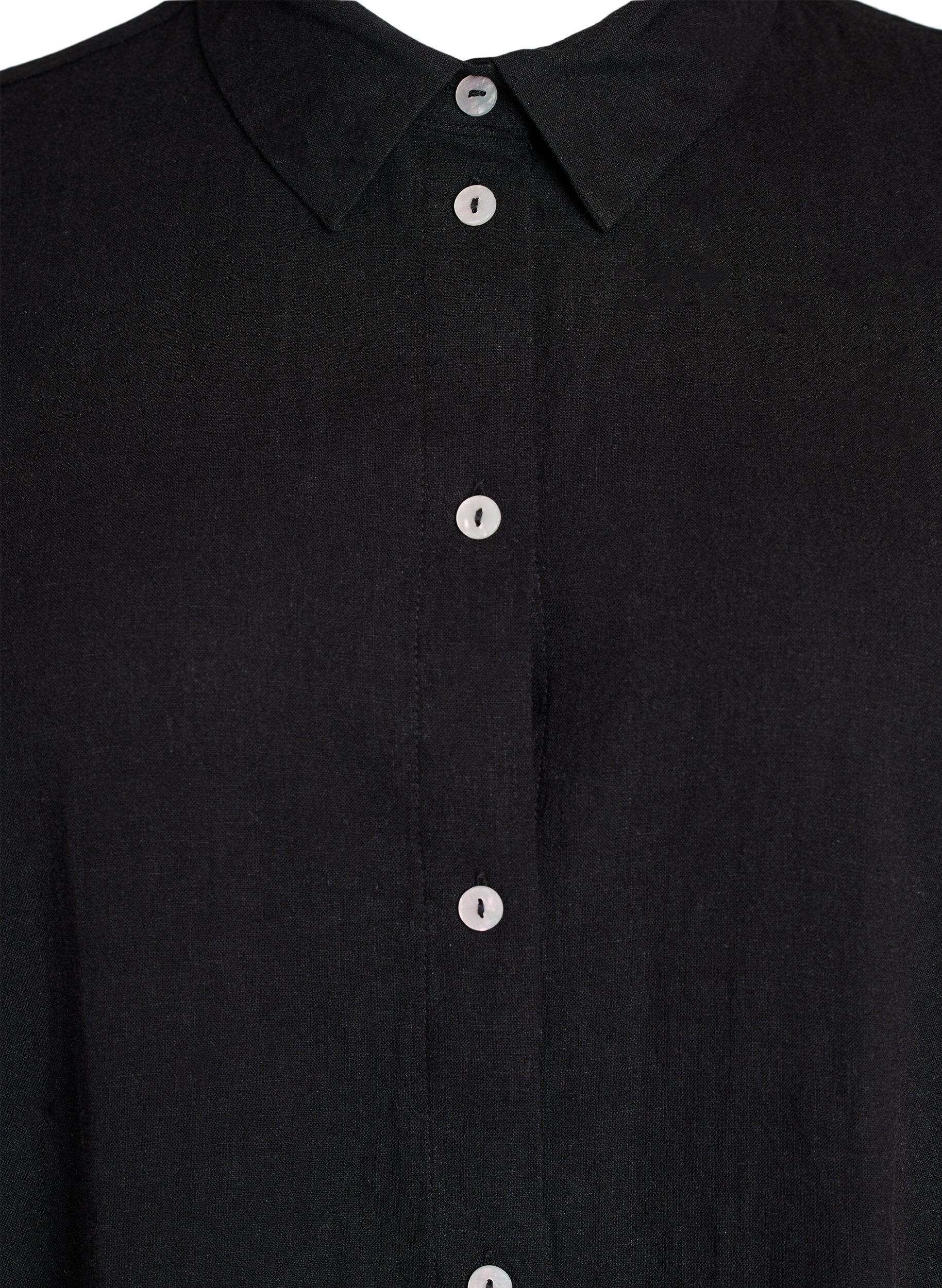Zizzi Chemise longue en viscose et en lin, Noir, Packshot image number 2
