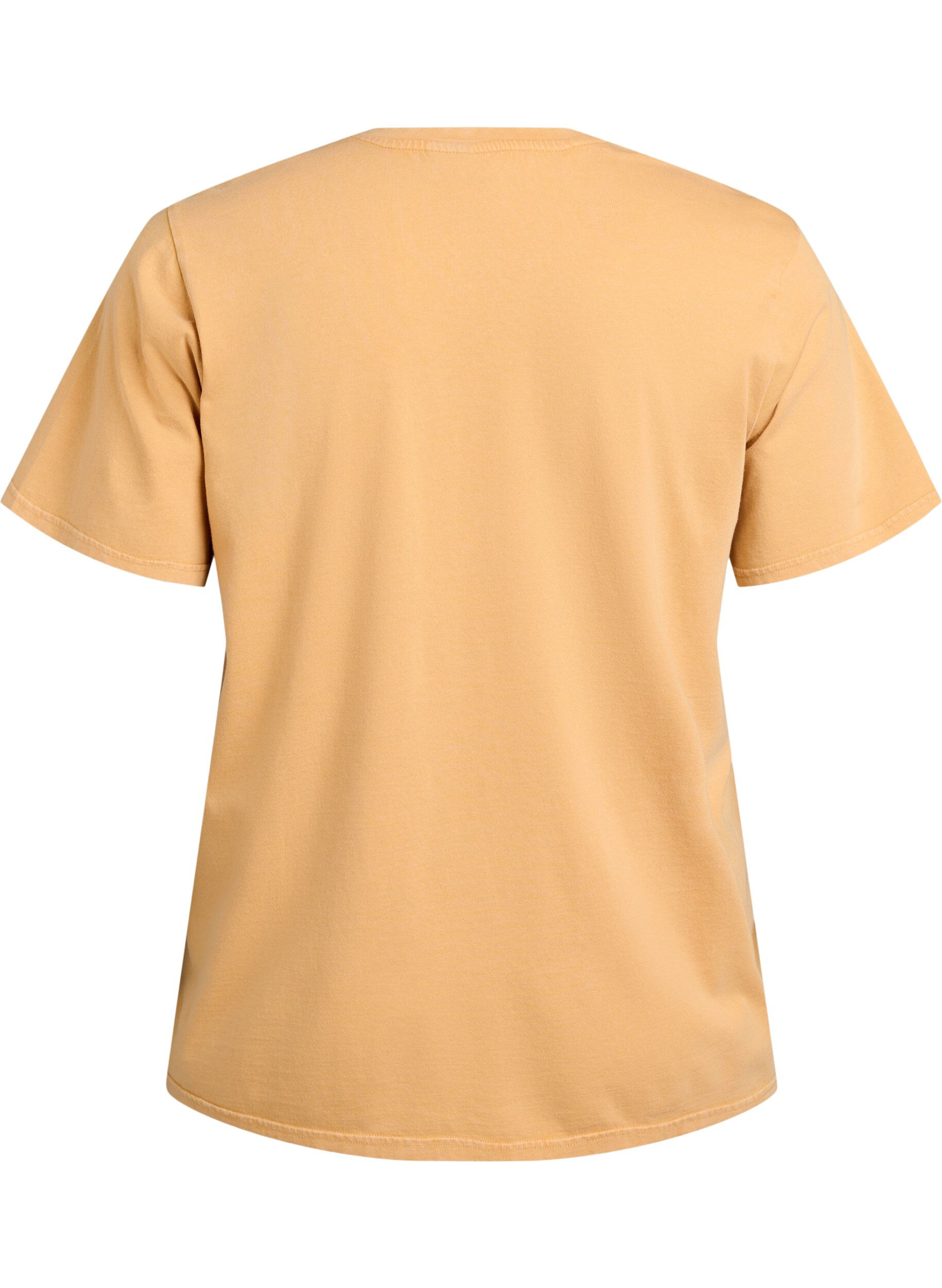 Zizzi T-shirt en coton biologique avec une impression cool, Jaune, Packshot image number 1