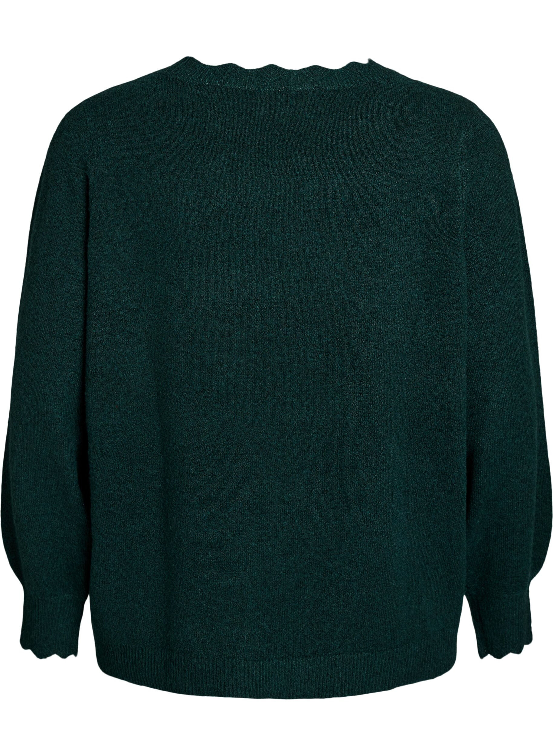 ZizziBlouse en maille &agrave; bords ondul&eacute;s, Vert fonc&eacute;, Packshot image number 1