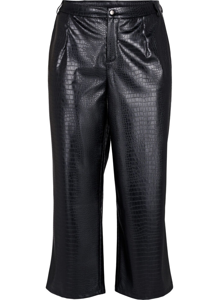 Pantalon en simili cuir avec largeur, Black, Packshot image number 0
