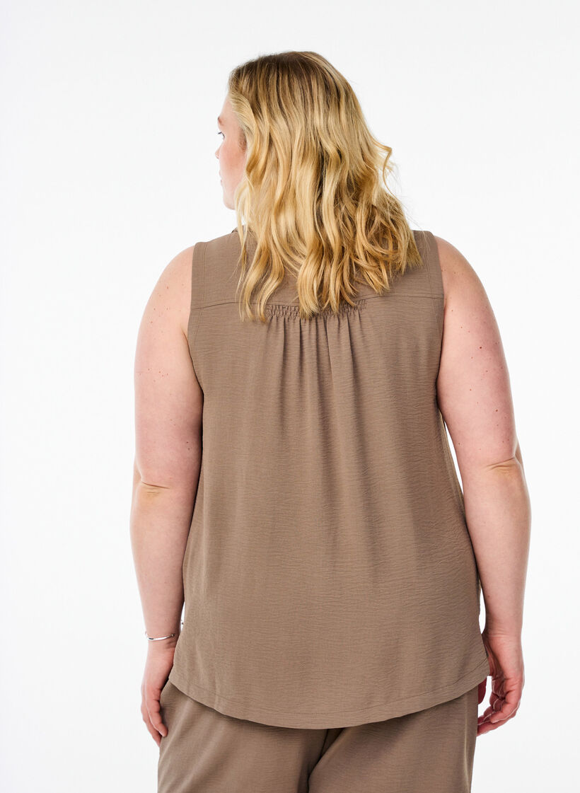 Haut sans manches effet froiss&eacute;, Marron, Model image number 2