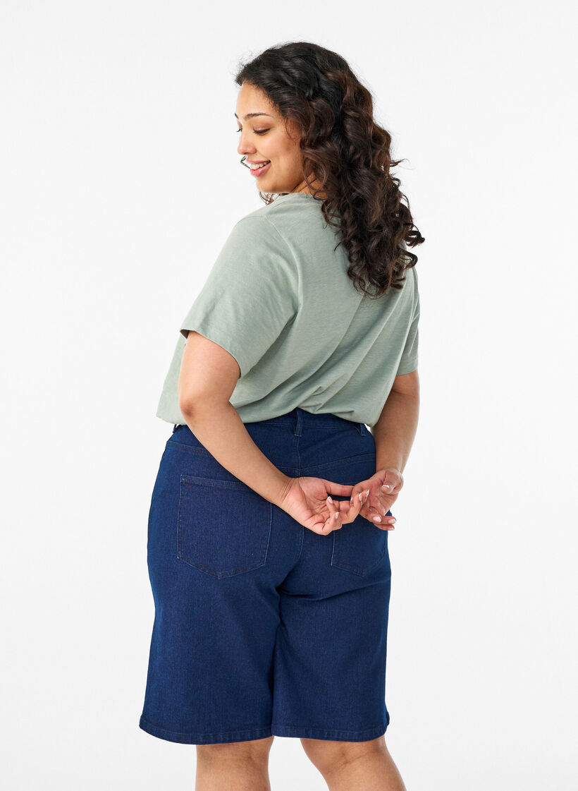 Short en jean ample &agrave; taille haute, Bleu, Model image number 2