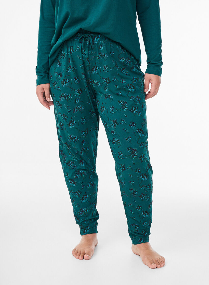 Pantalon de pyjama en coton avec imprimé, Turquoise, Model image number 2
