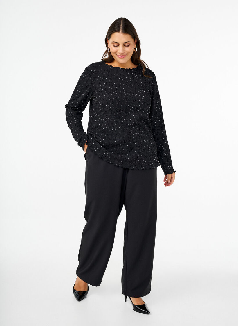 Chemisier à manches longues avec strass, Noir, Model image number 1