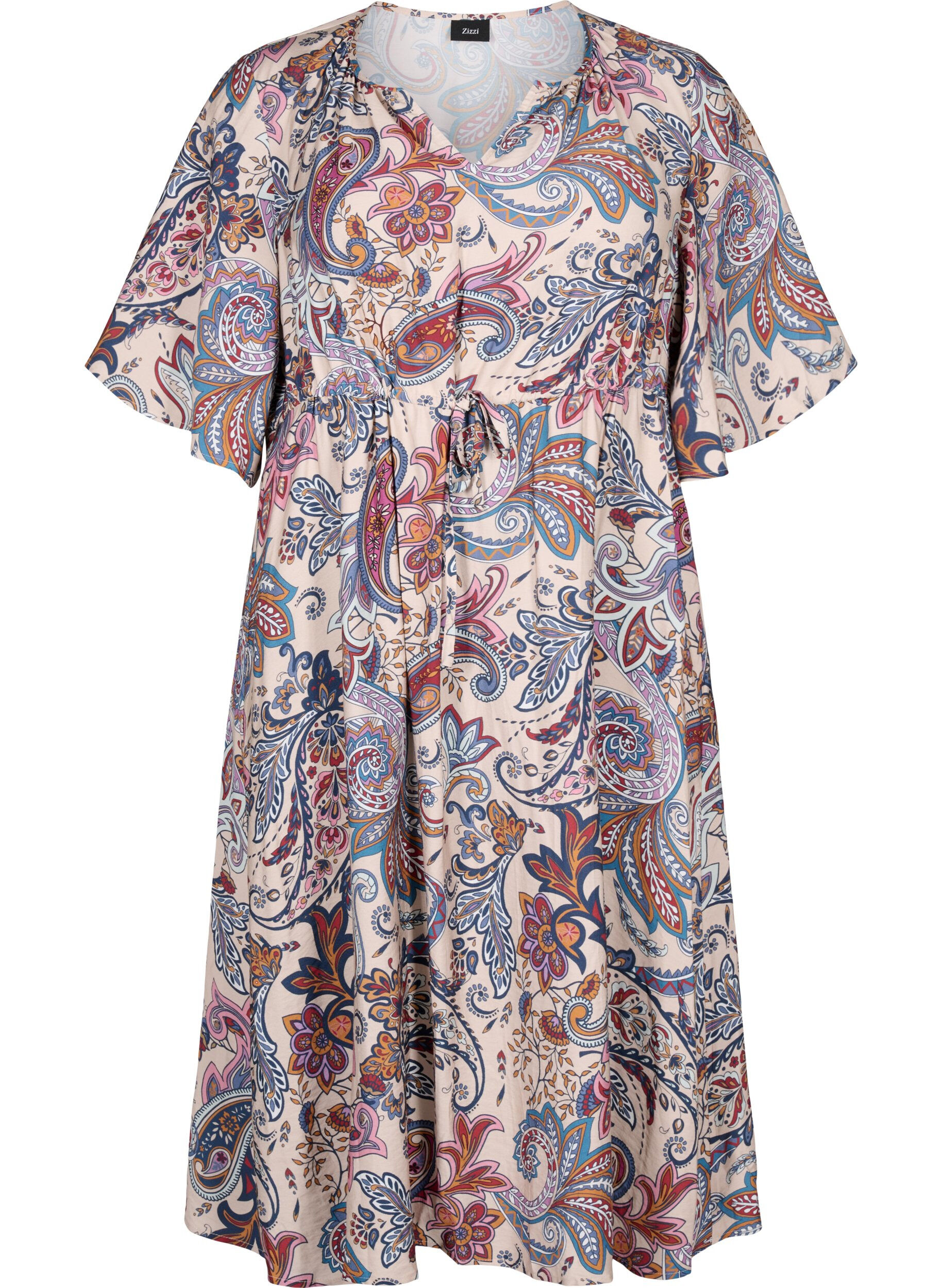 Zizzi Robe manches courtes en viscose avec imprim&eacute; paisley, Sand Do. Paisley AOP, Packshot image number 0