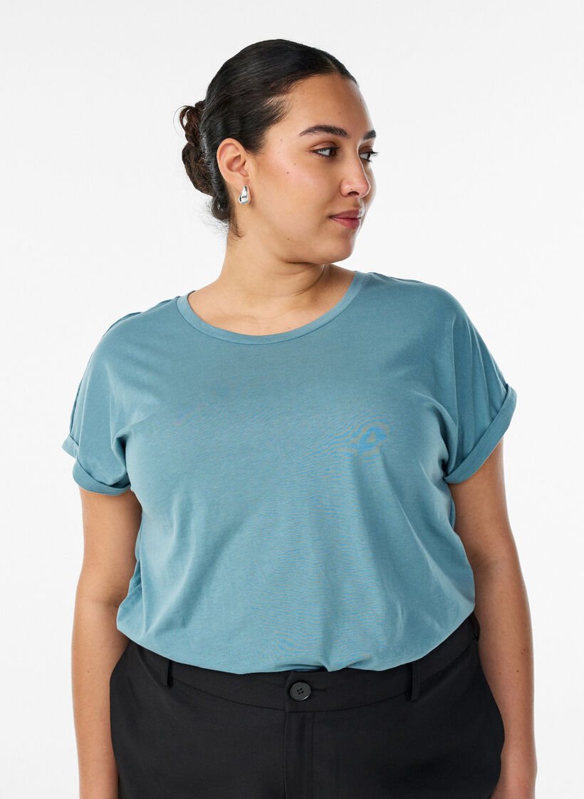 T-shirt &agrave; manches courtes en coton m&eacute;lang&eacute;, Bleu, Model image number 0