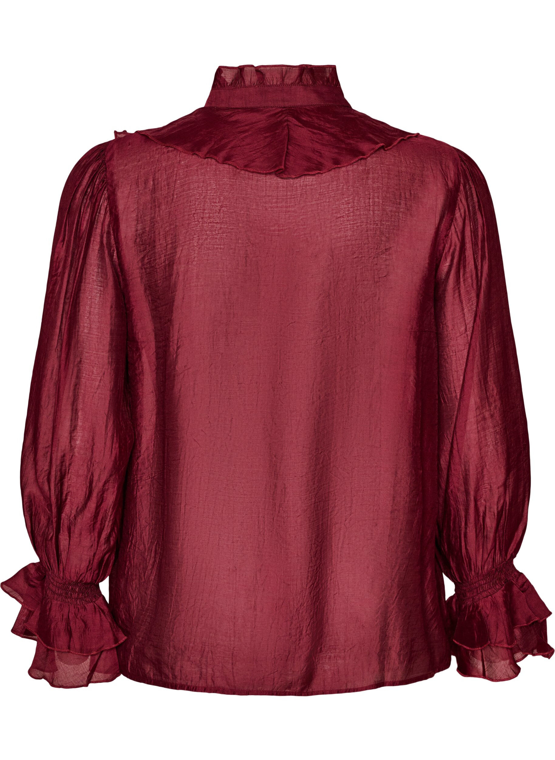 ZizziBlouse en viscose avec volants et manches longues, Bordeaux, Packshot image number 1