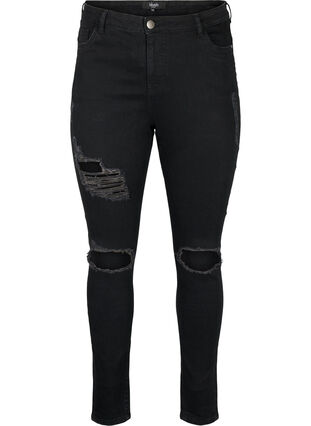 Jeans moulants avec détails d'usure, Black, Packshot image number 0