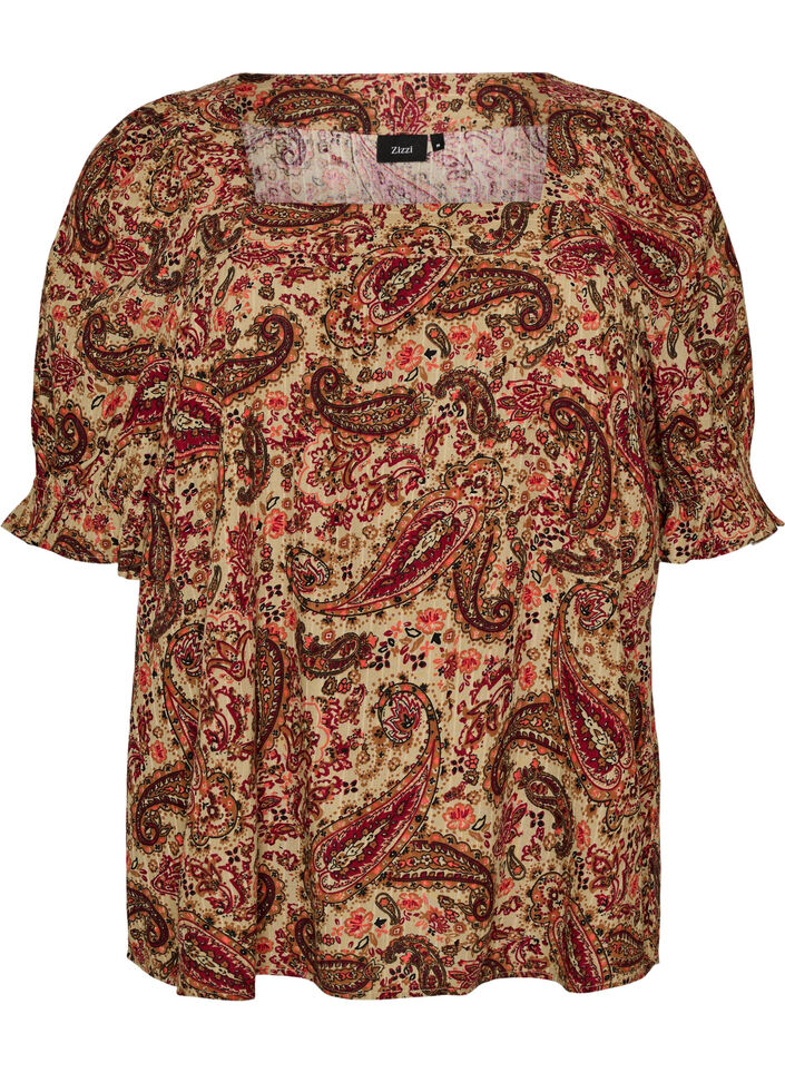 Chemisier en viscose avec imprim&eacute; paisley et encolure carr&eacute;e, Marron, Packshot image number 0