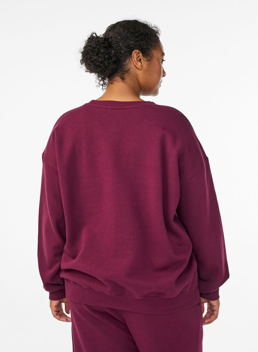 Sweat-shirt avec imprimé texte, Bordeaux foncé, Model image number 2