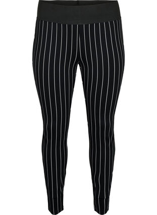 Leggings à rayures fines, Black/White Stripes, Packshot image number 0