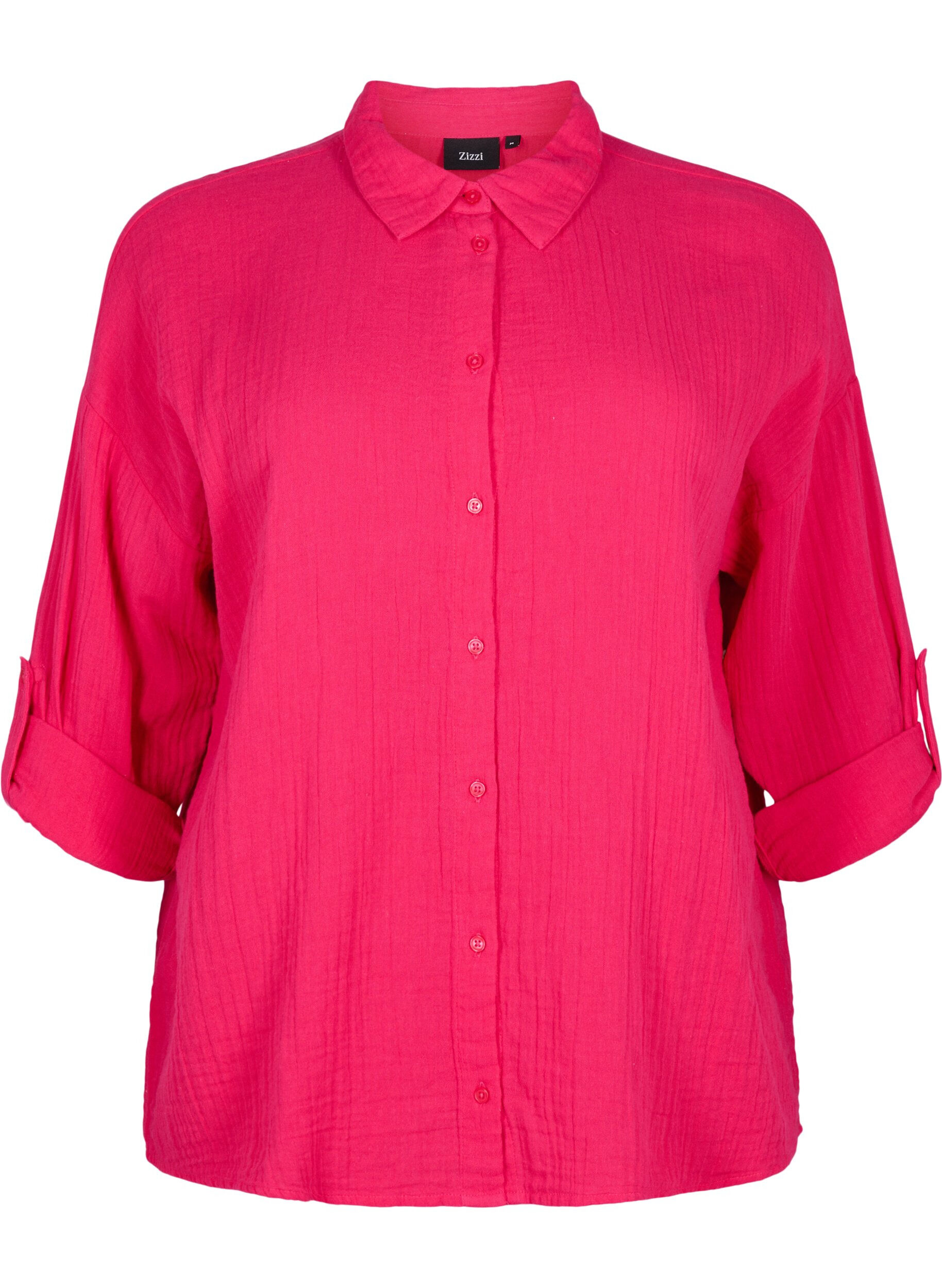 Zizzi Chemise avec col en mousseline de coton, Bright Rose, Packshot image number 0