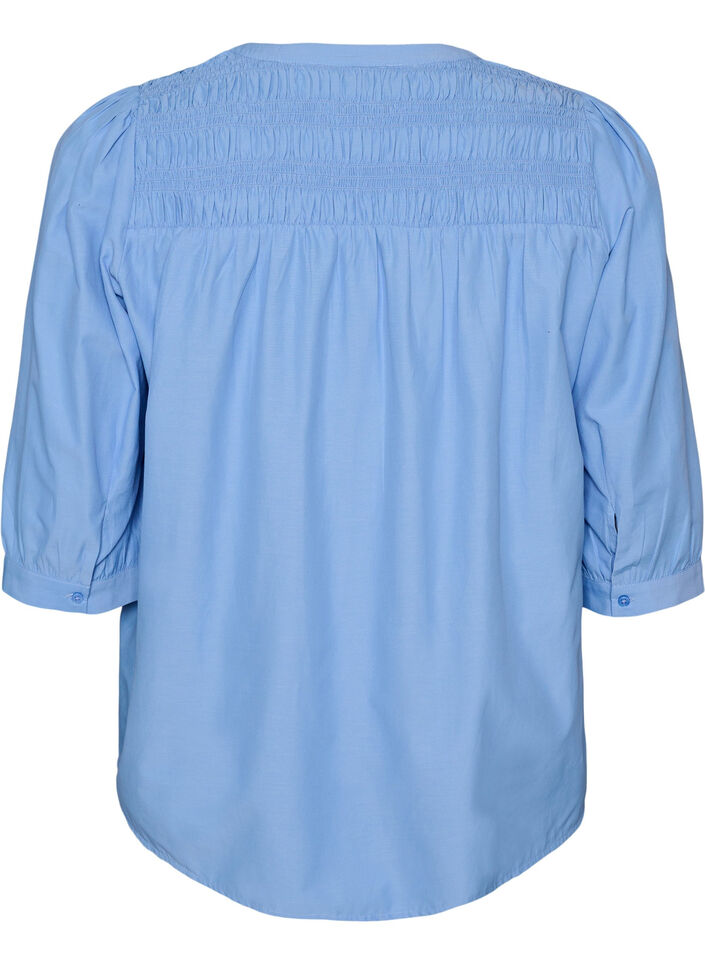 Blouse avec smock et manches 3/4, Bleu, Packshot image number 1