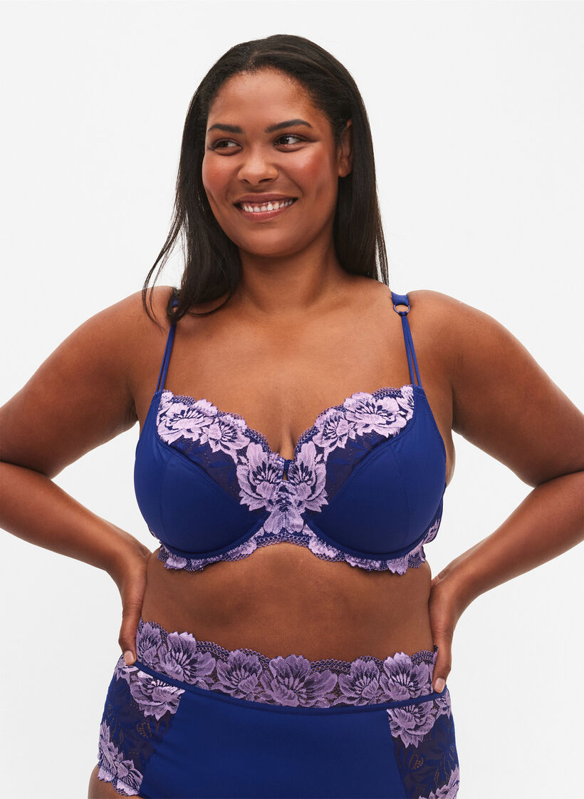 Soutien-gorge intégral avec armature et dentelle, Clematis Blue ASS, Model image number 0