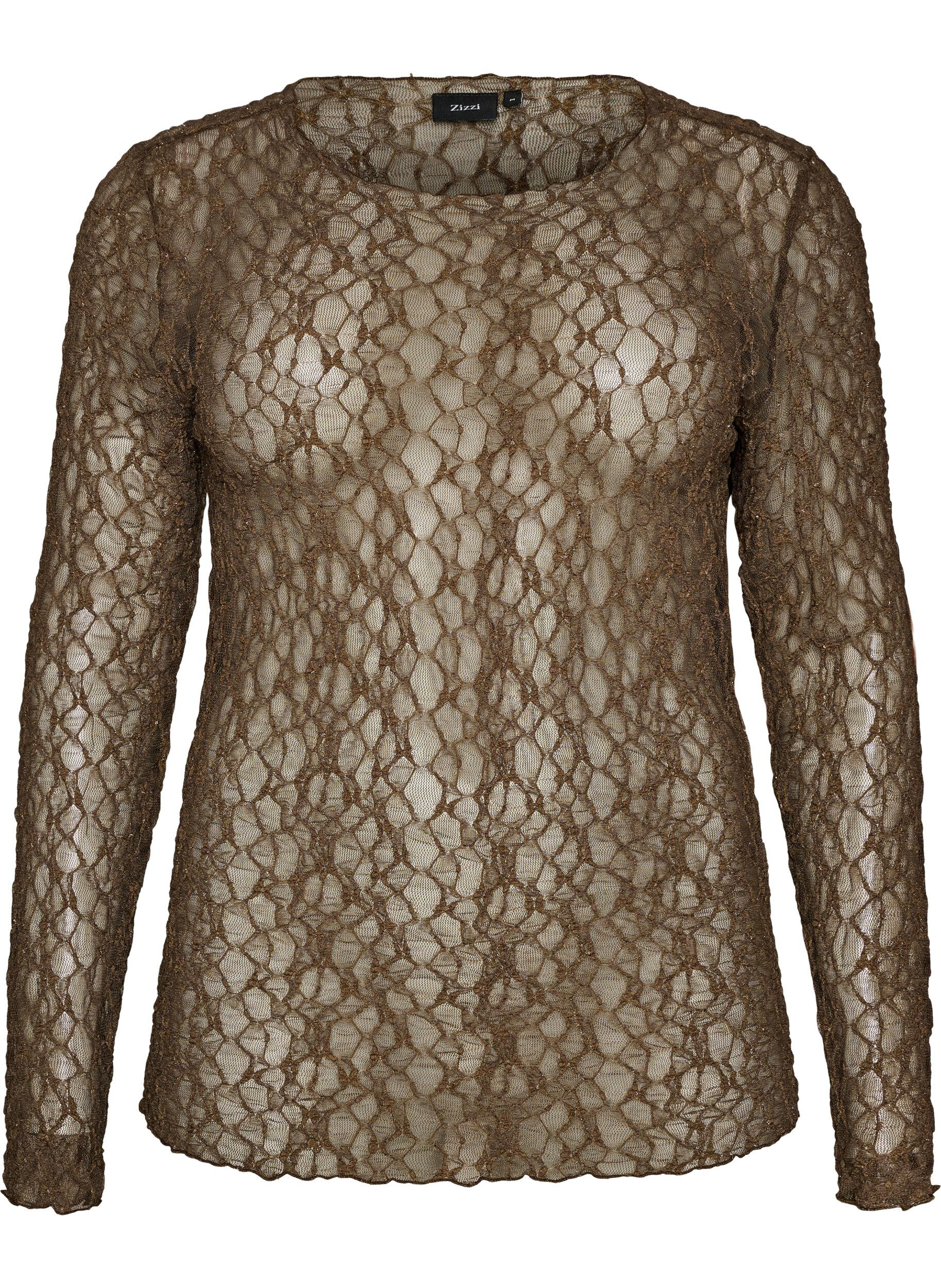 ZizziBlouse en maille &agrave; motif et fil paillet&eacute;, Marron, Packshot image number 0