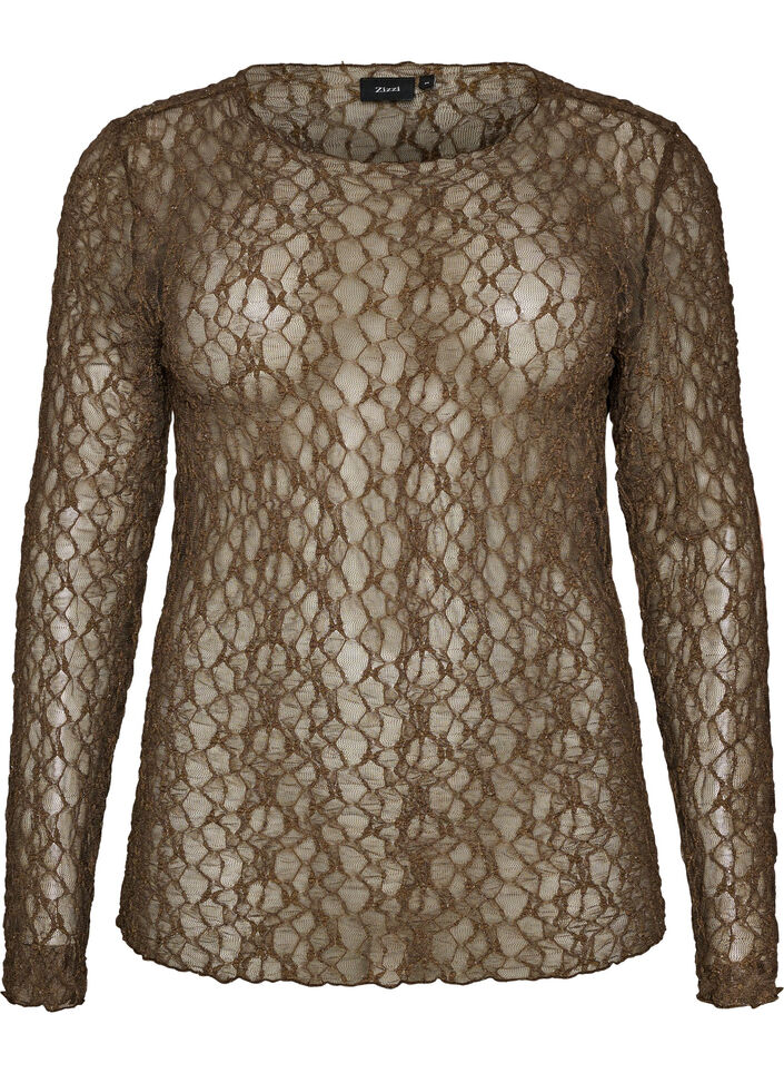 Blouse en maille &agrave; motif et fil paillet&eacute;, Marron, Packshot image number 0