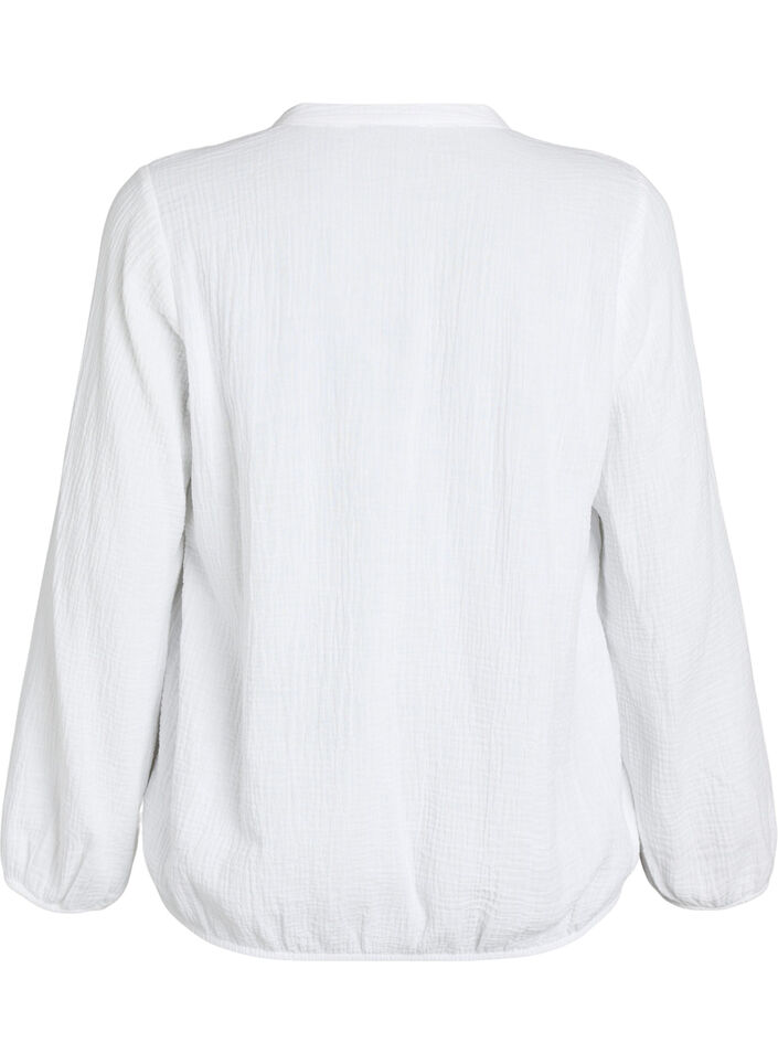 Blouse en mousseline de coton avec d&eacute;tails brod&eacute;s, Blanc, Packshot image number 1