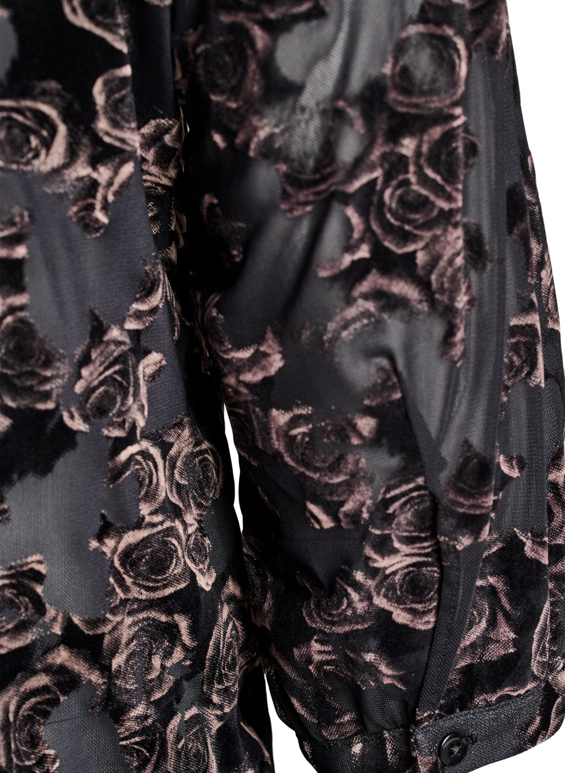 Zizzi Blouse en maille avec des roses en velours et des manches 3/4, Noir, Packshot image number 3