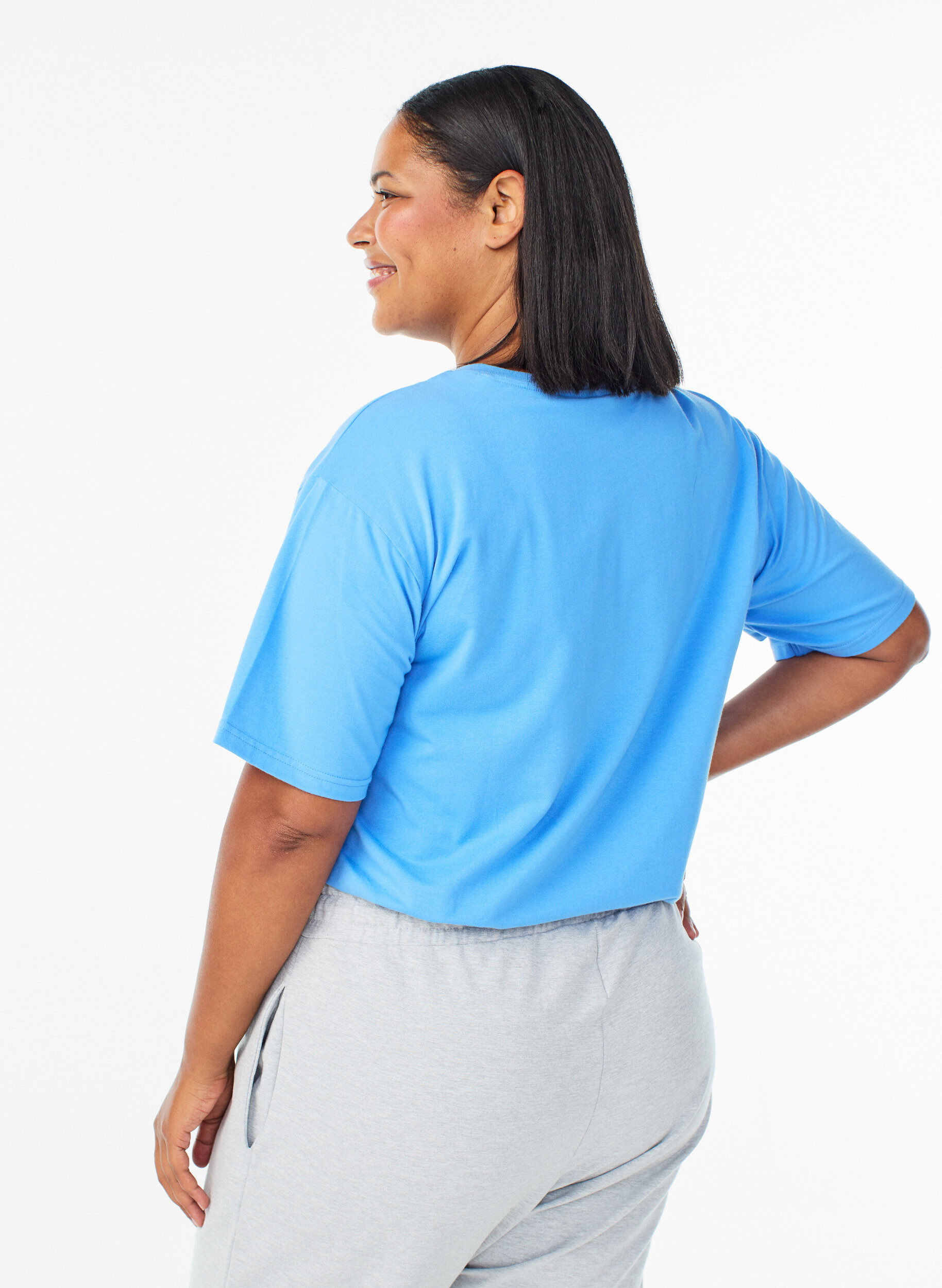Zizzi T-shirt sportif en coton bio, Bleu, Model image number 2