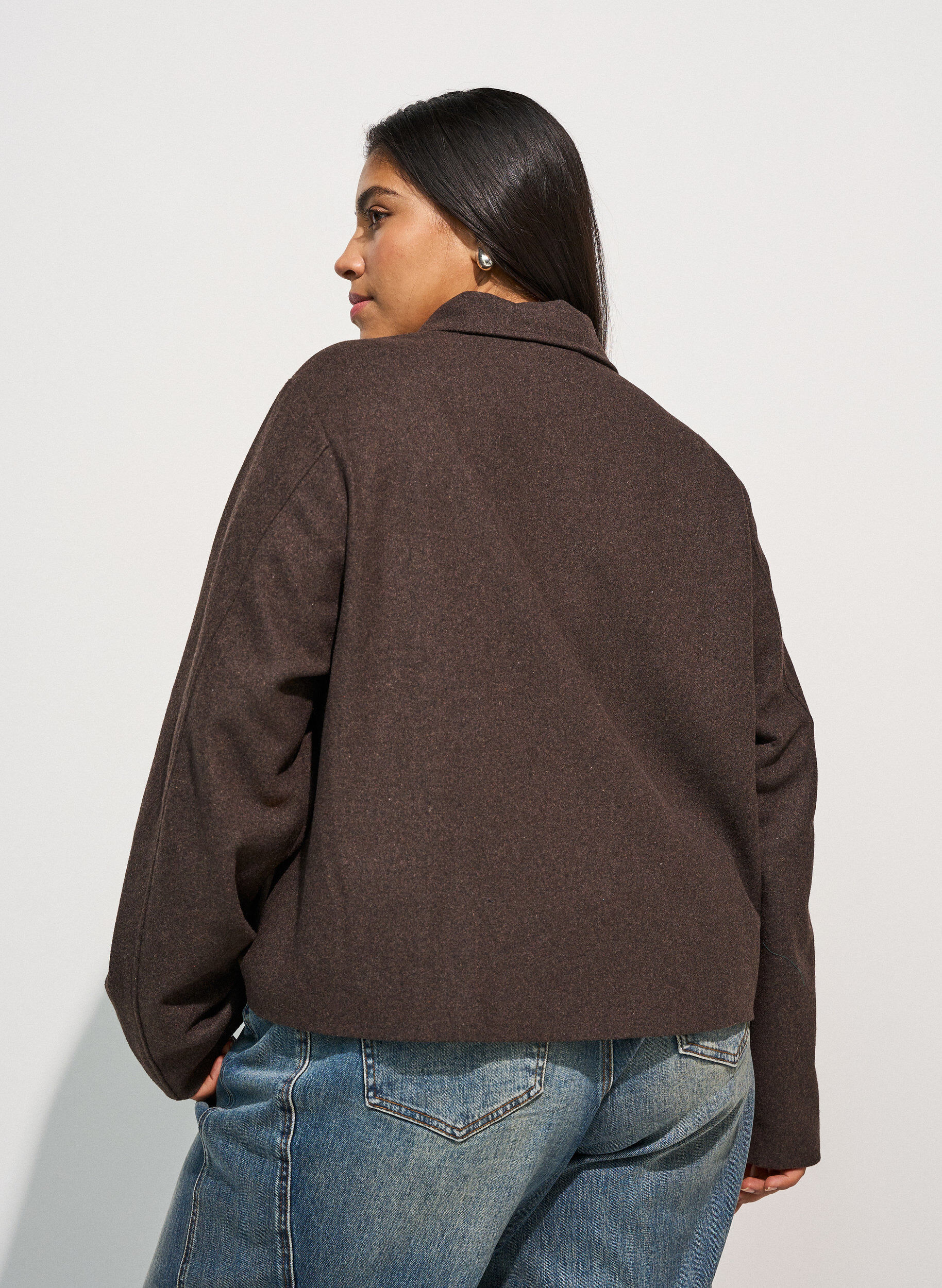 ZizziVeste courte avec col de chemise et zip, Marron, Model image number 2