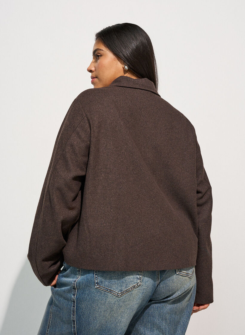 Veste courte avec col de chemise et zip, Marron, Model image number 2