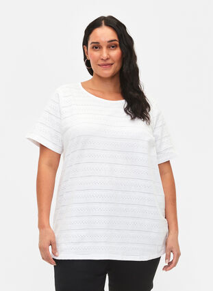 T-shirt en coton à manches courtes, Bright White, Model image number 0