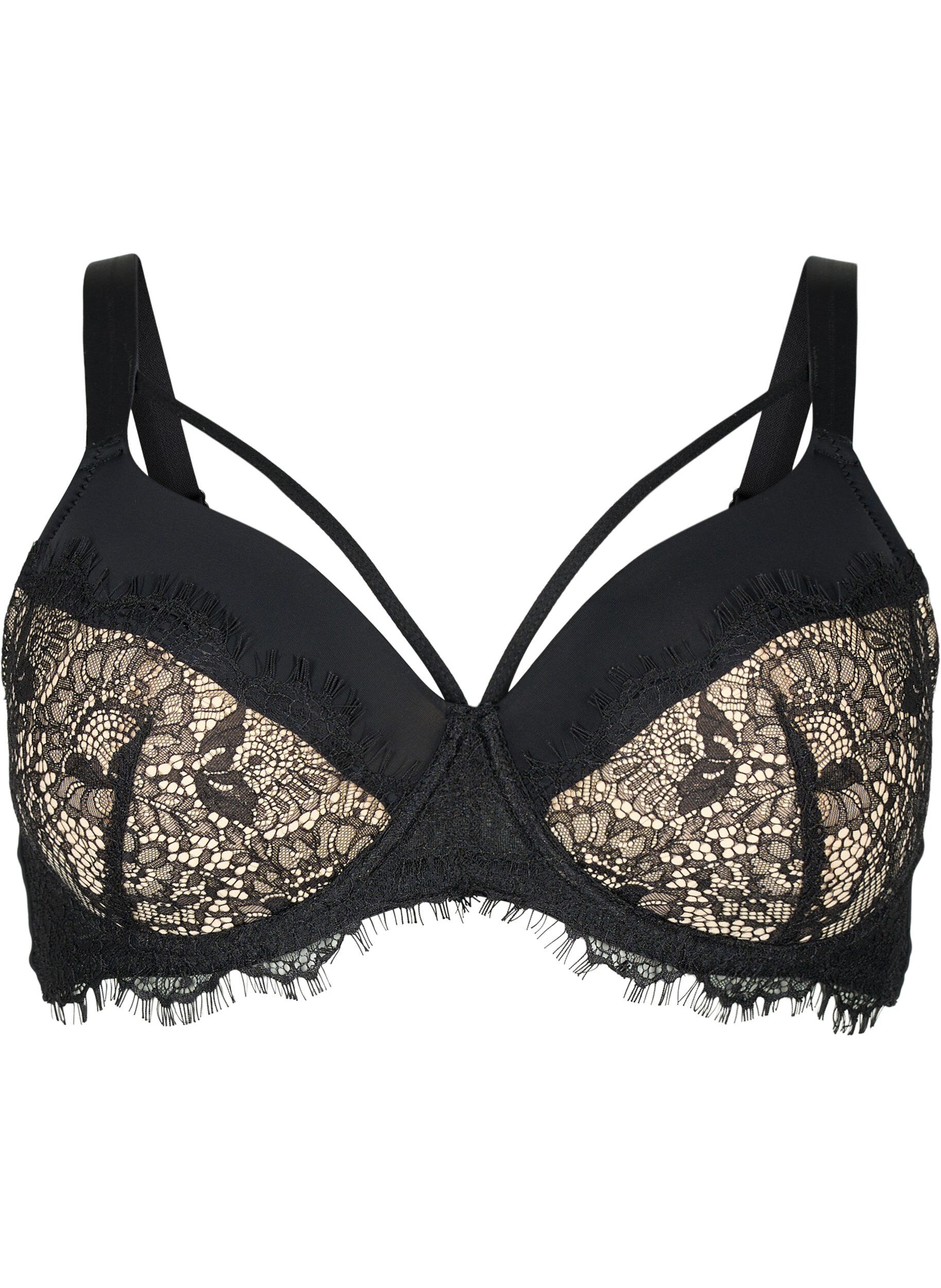 Zizzi Soutien-gorge rembourr&eacute; avec dentelle et lacet, Black, Packshot image number 0