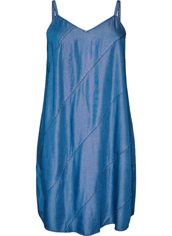 Robe aspect denim &agrave; bretelles en TENCEL&trade; Lyocell, Bleu, Packshot image number 0
