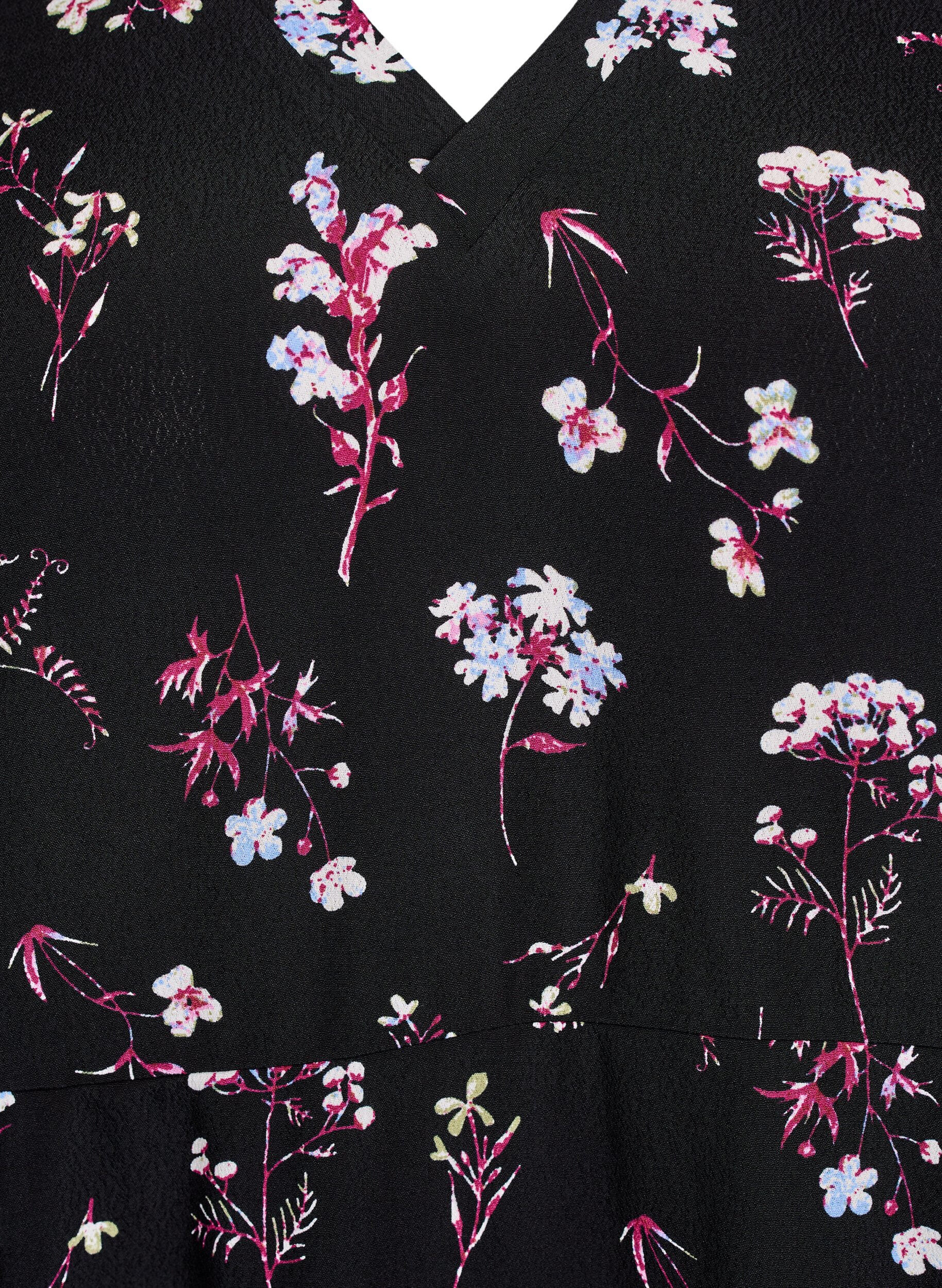 Zizzi Robe courte avec imprim&eacute; floral, Noir, Packshot image number 2