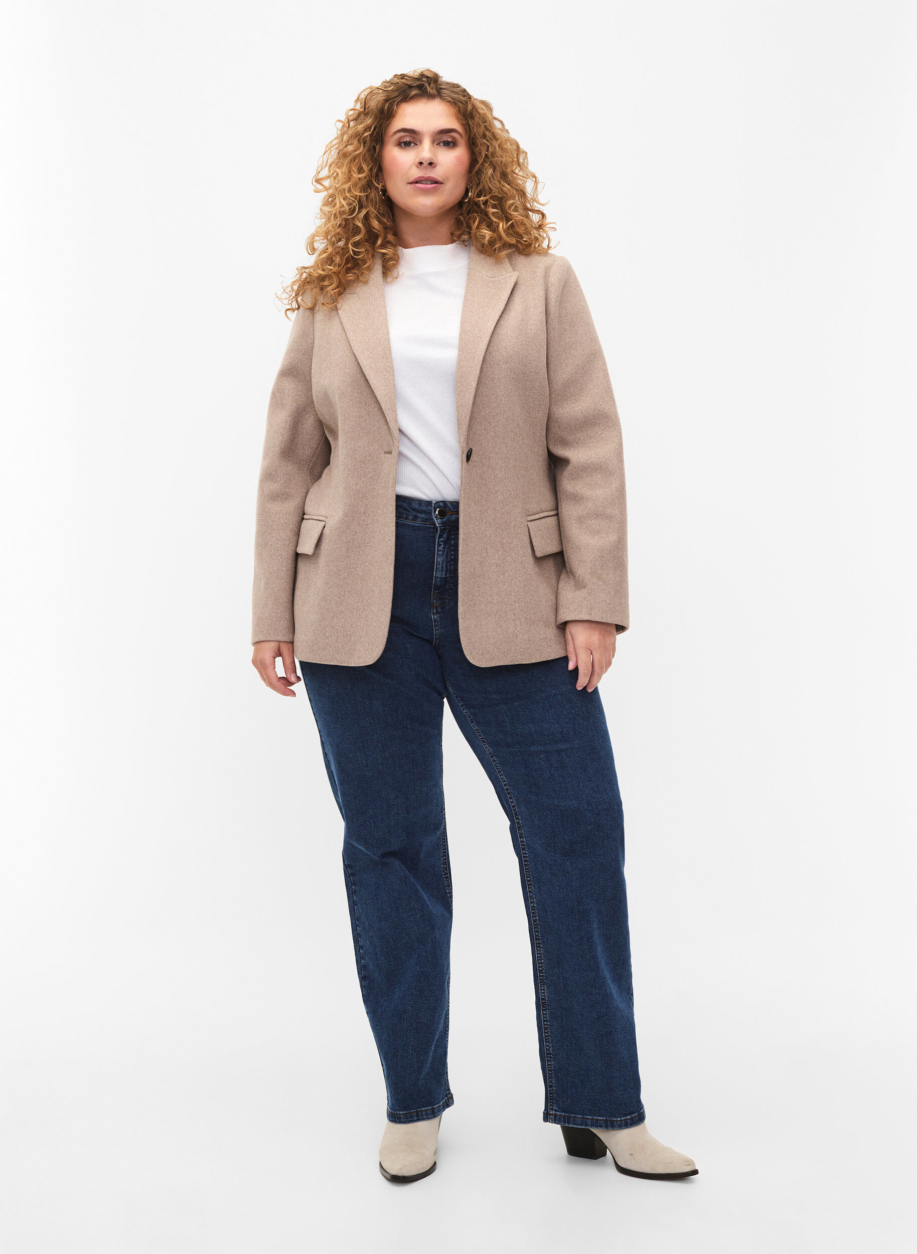 Zizzi Blazer en m&eacute;lange de tissu avec fente, Pumice Stone Mel., Model image number 4