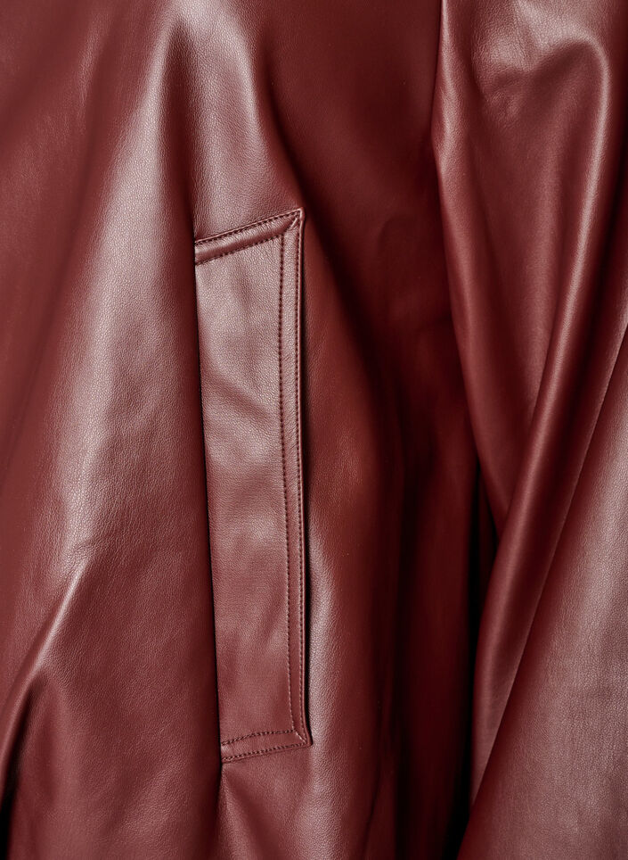 Bomber en similicuir avec ourlet &agrave; cordon de serrage, Marron, Packshot image number 3