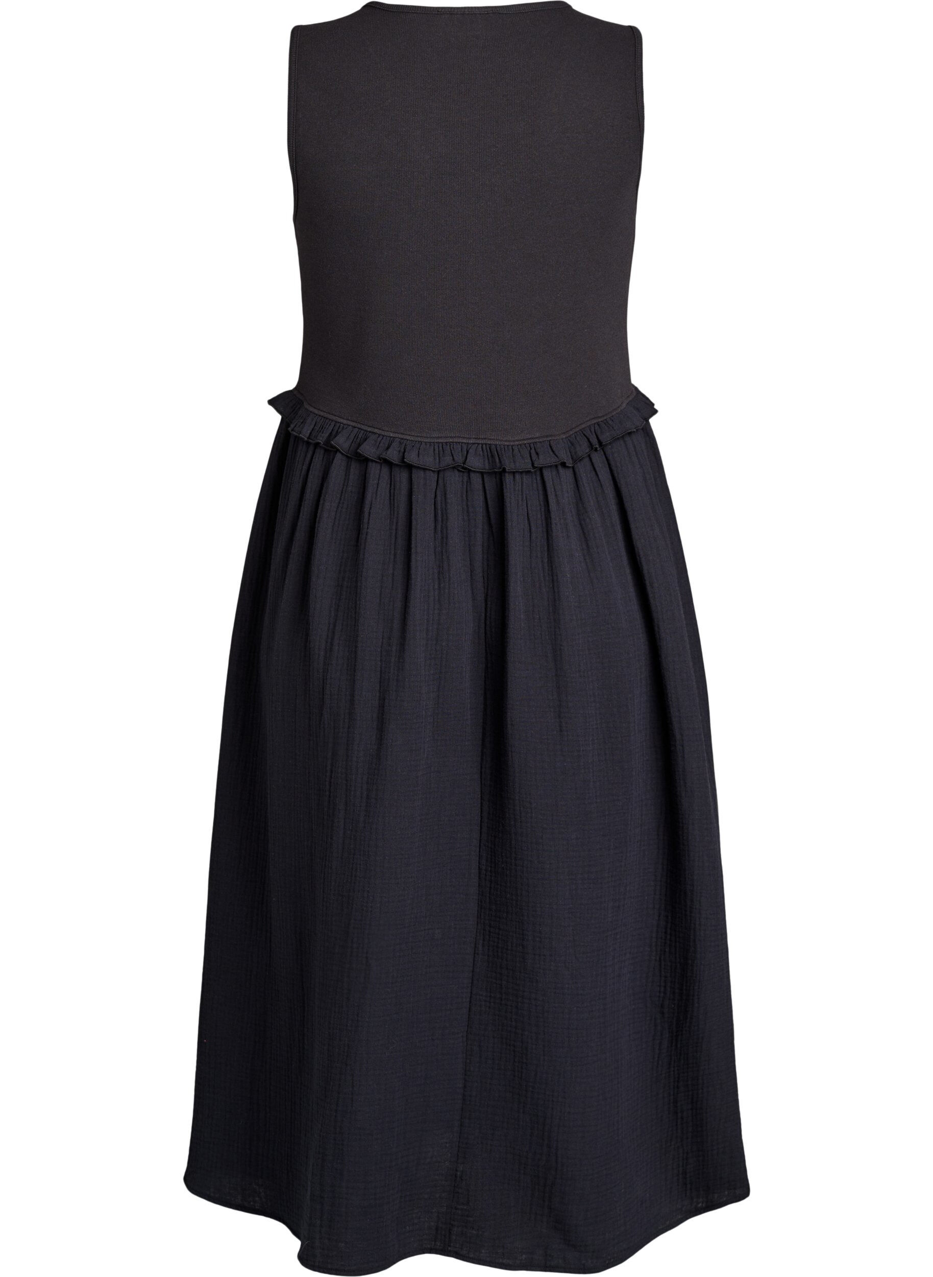 ZizziRobe midi sans manches en coton avec maille c&ocirc;tel&eacute;e et mousseline, Noir, Packshot image number 1