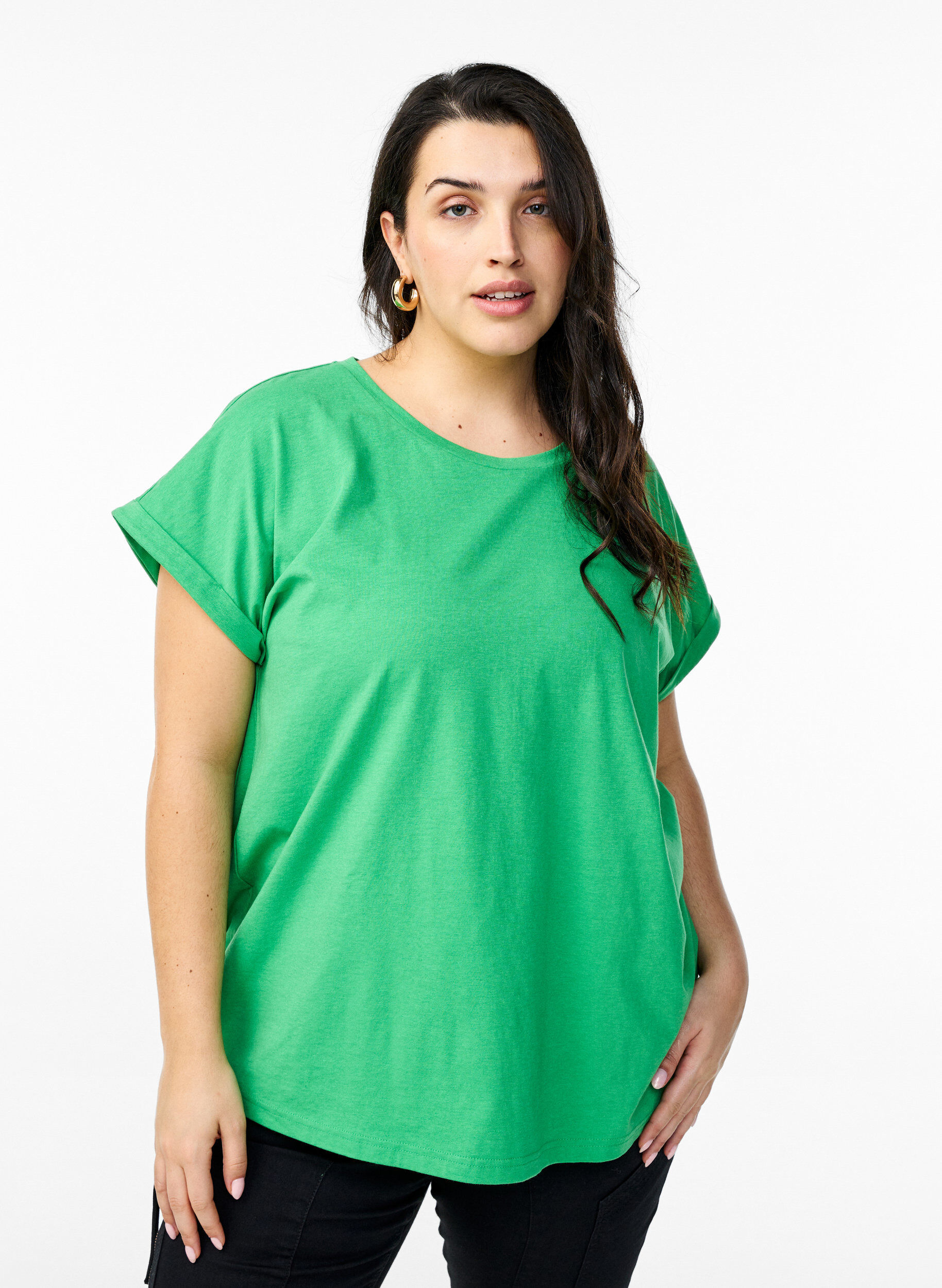 Zizzi T-shirt &agrave; manches courtes en m&eacute;lange de coton, Vert, Model image number 0