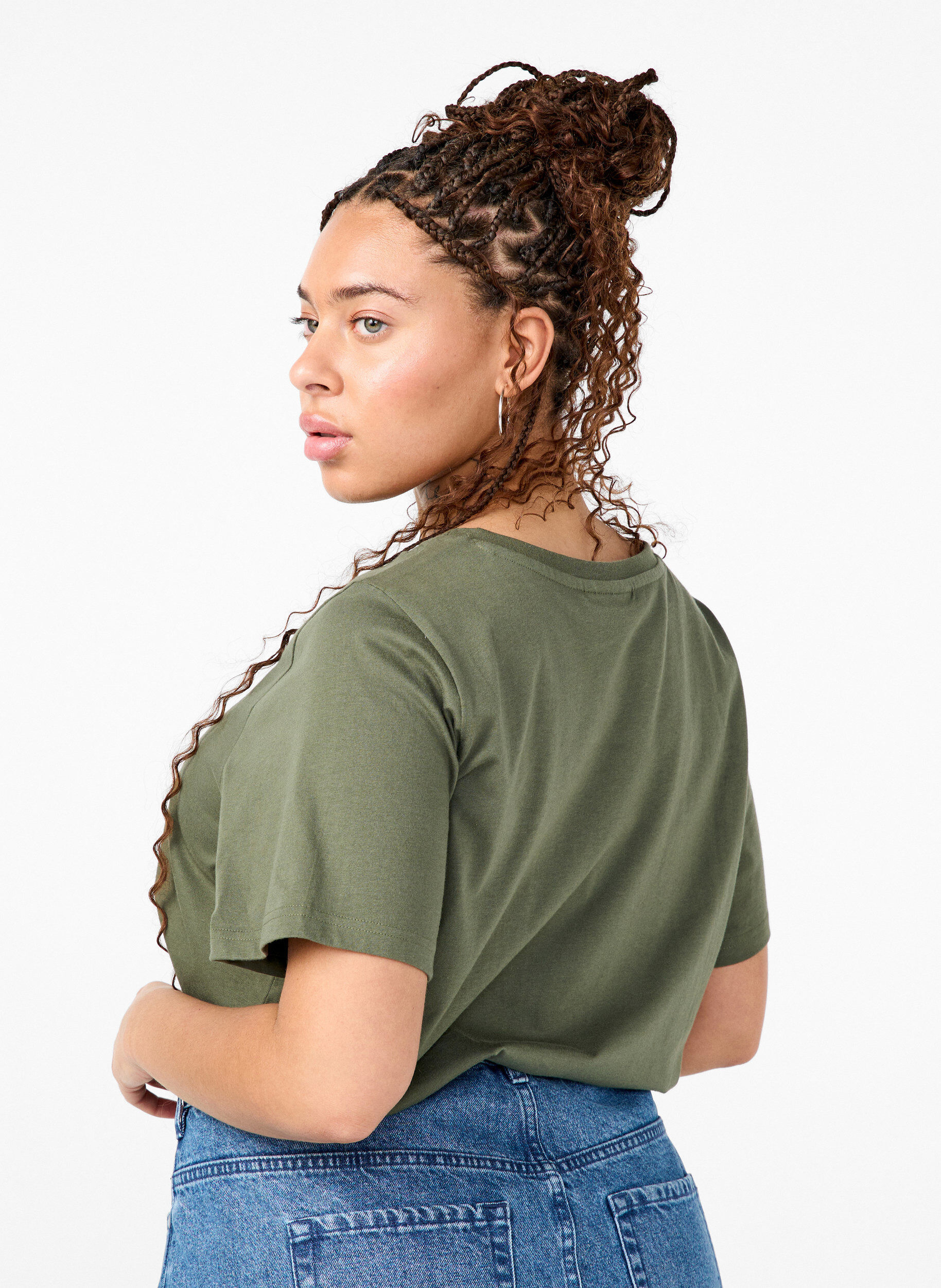 Zizzi T-shirt en coton biologique avec n&oelig;ud, Thyme, Model image number 1