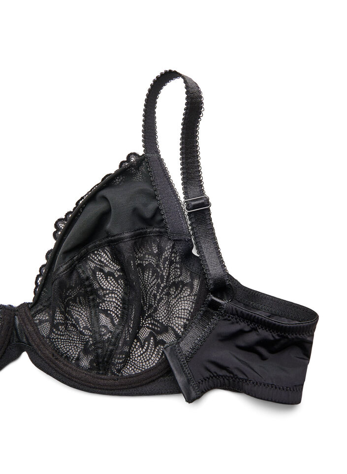Soutien-gorge plongeant à armatures avec dentelle, Noir, Packshot image number 3