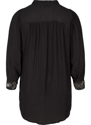 Chemise longue en viscose avec perles, Black, Packshot image number 1