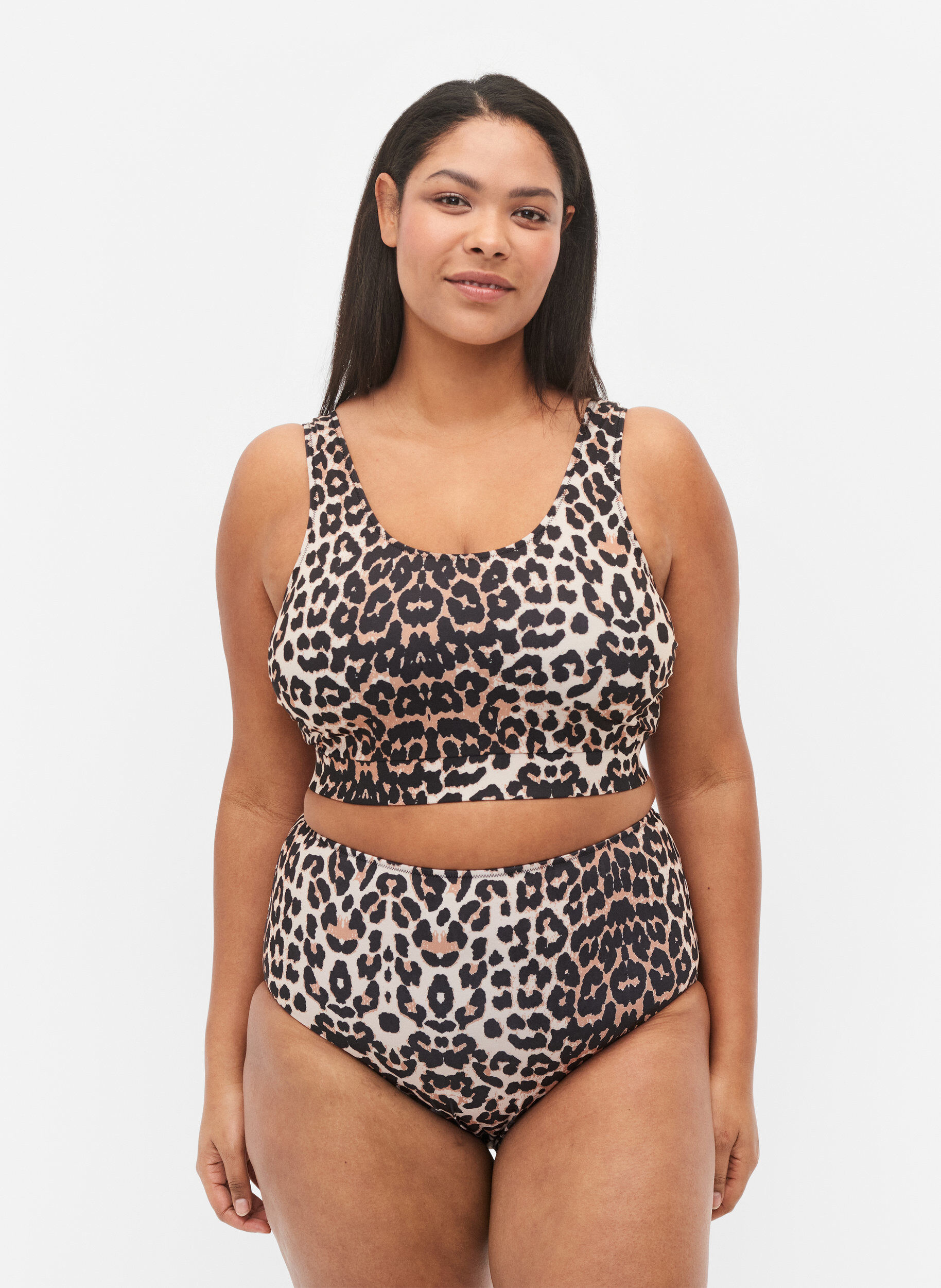 Zizzi Bas de bikini taille haute avec imprim&eacute;, Marron, Model image number 0