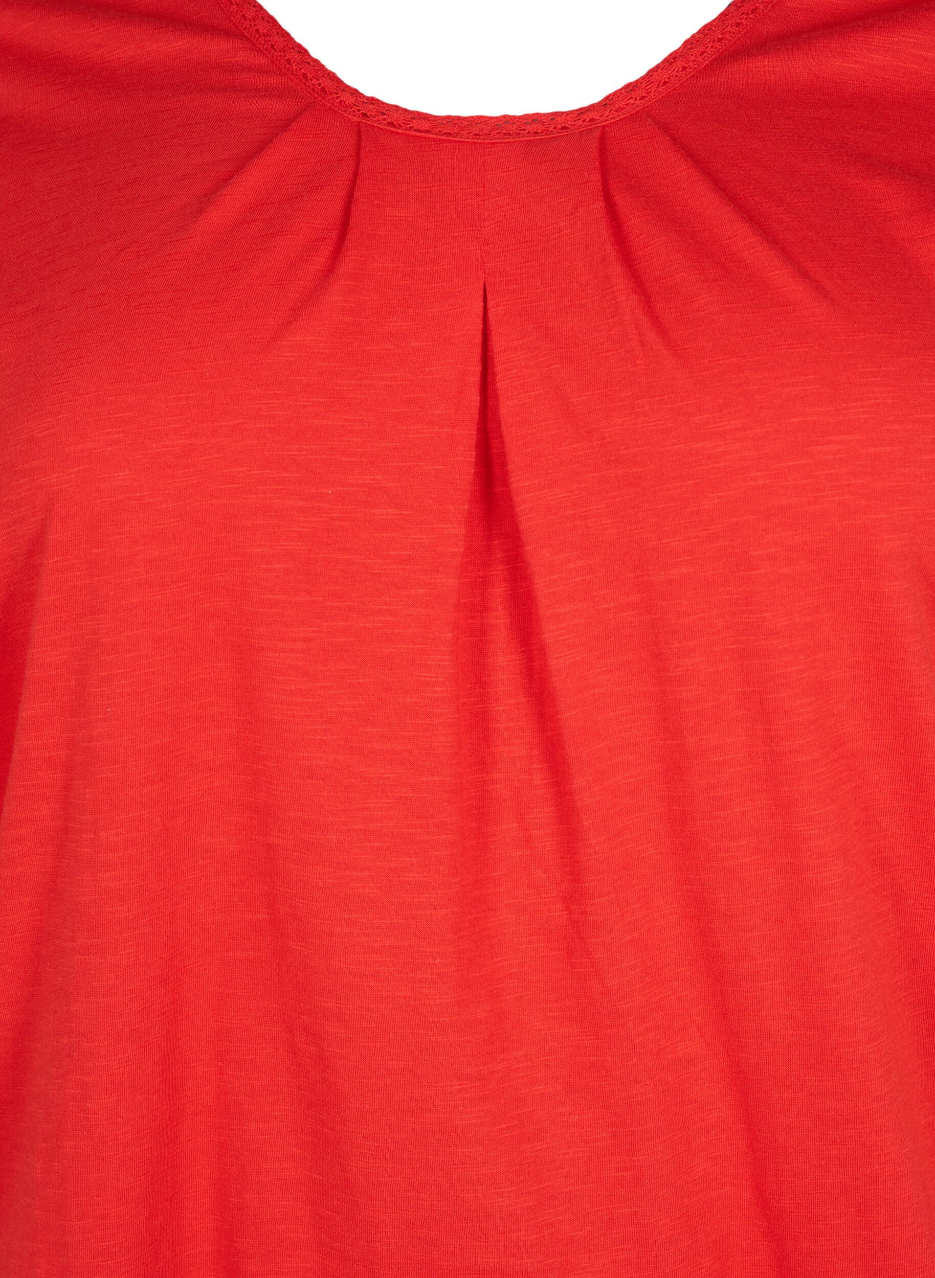 Zizzi Blouse en coton &agrave; manches 3/4, Fiery Red, Packshot image number 2