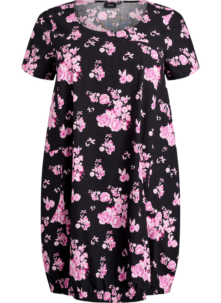 Robe en coton &agrave; manches courtes avec imprim&eacute;, Charbon, Packshot image number 0