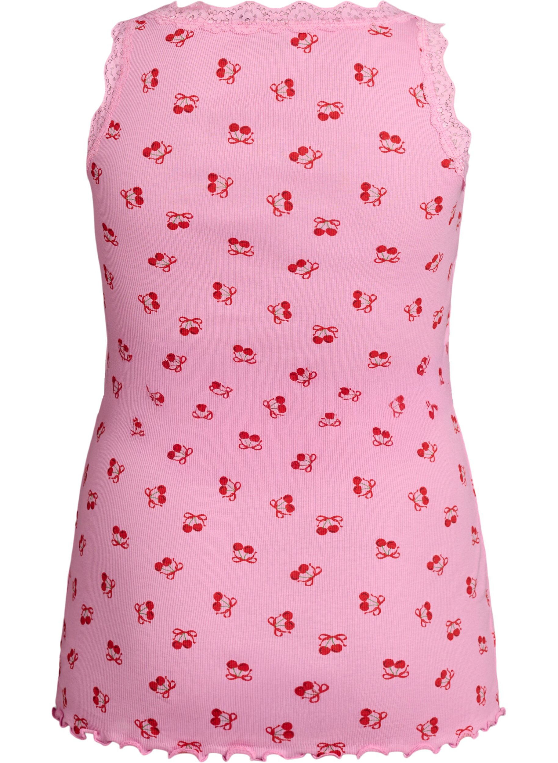 ZizziTop avec imprim&eacute; et bord en dentelle, Rose, Packshot image number 1