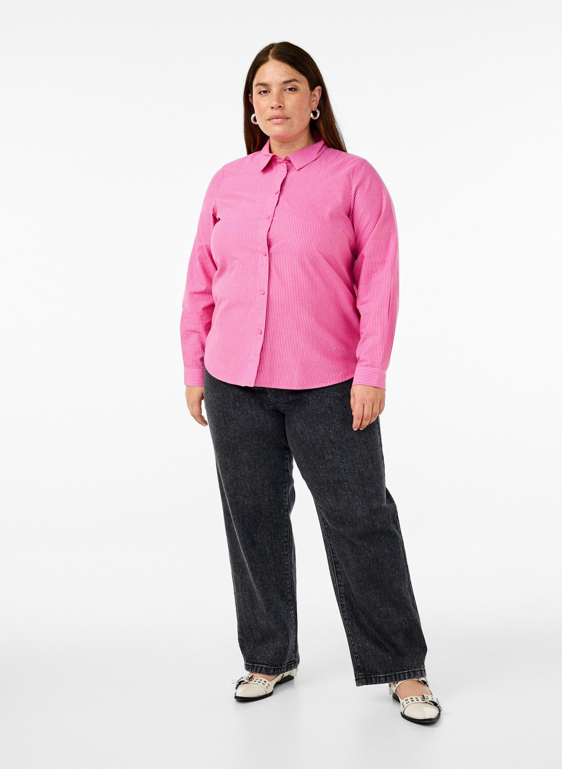 Zizzi Chemise &agrave; manches longues en coton, Rouge, Model image number 1