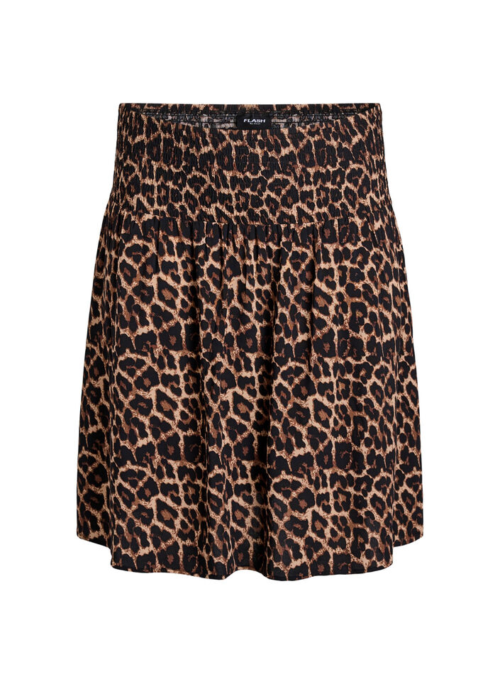 Jupe courte &agrave; taille smock&eacute;e, Marron, Packshot image number 0