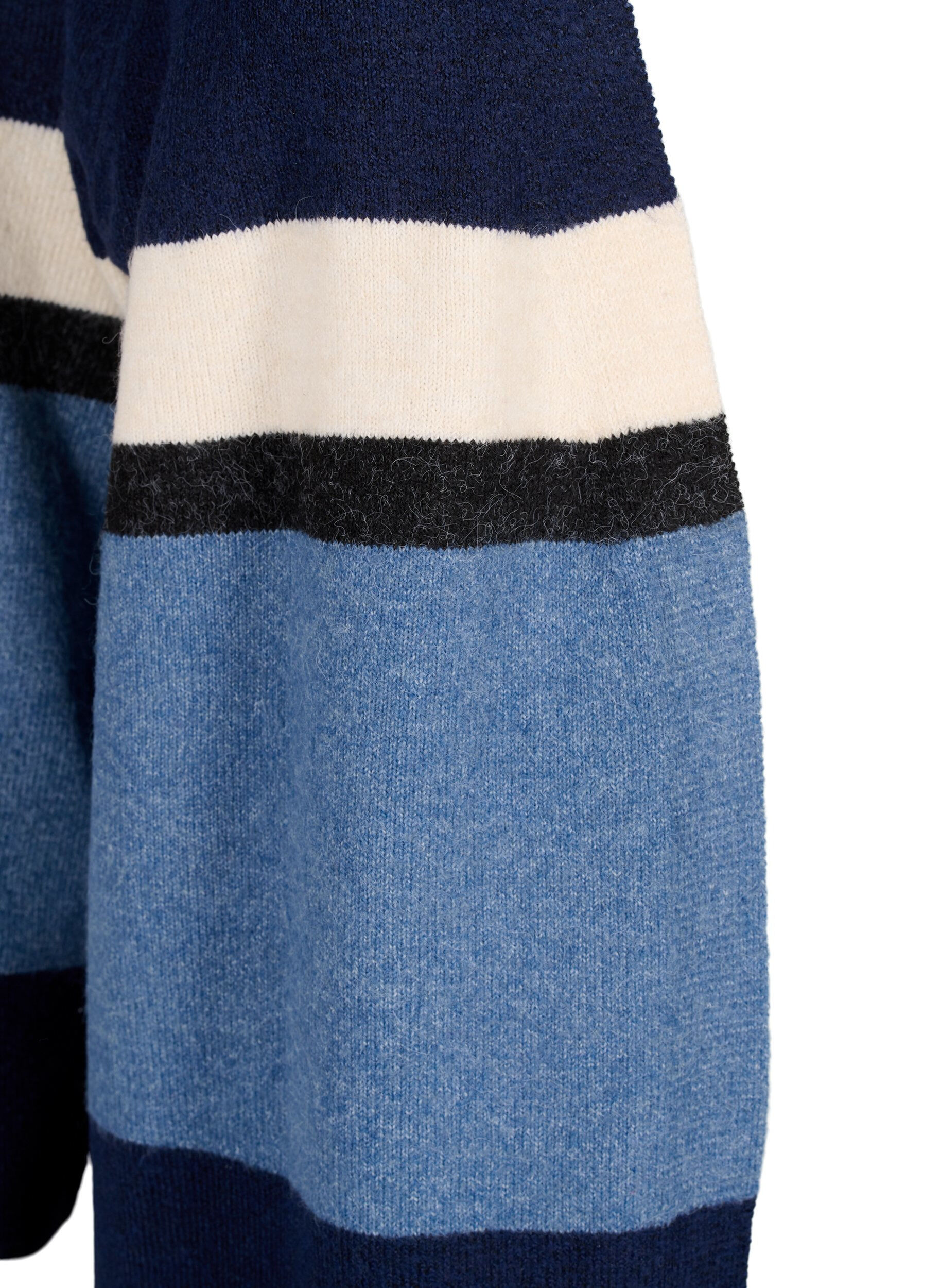 Zizzi Cardigan long en tricot avec rayures larges, Bleu, Packshot image number 2