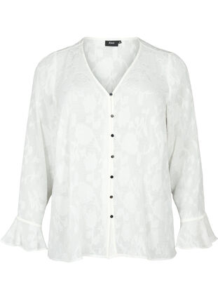 Chemise à manches longues avec look jacquard, Bright White, Packshot image number 0