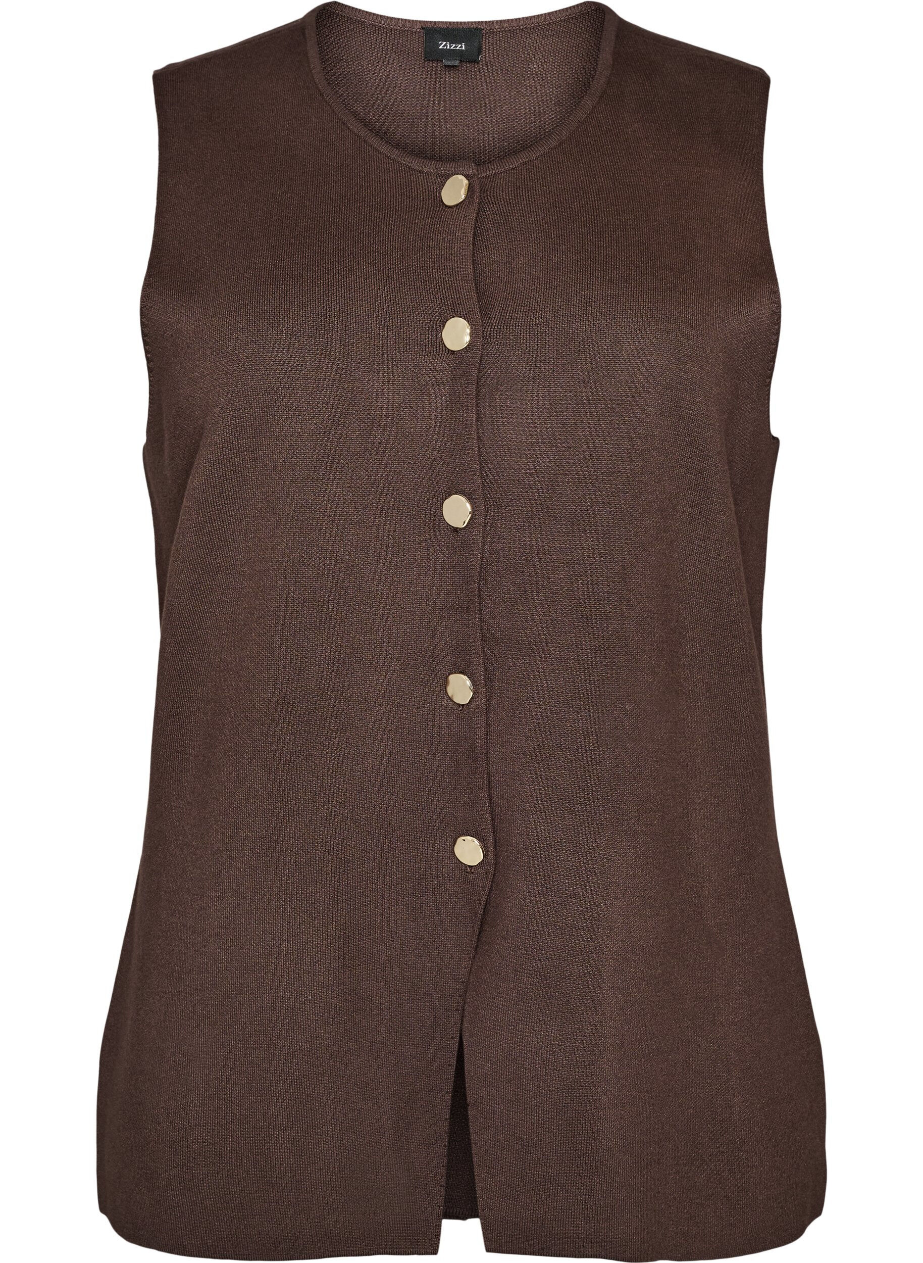 ZizziGilet en maille sans manches avec boutons d&eacute;coratifs, Marron, Packshot image number 0