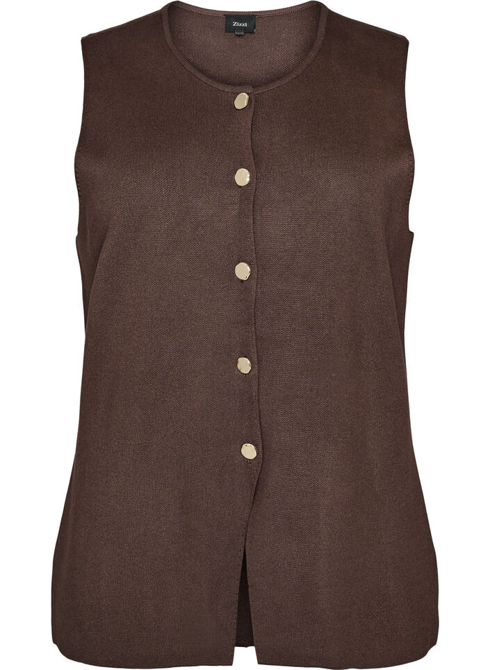 Gilet en maille sans manches avec boutons d&eacute;coratifs, Marron, Packshot image number 0