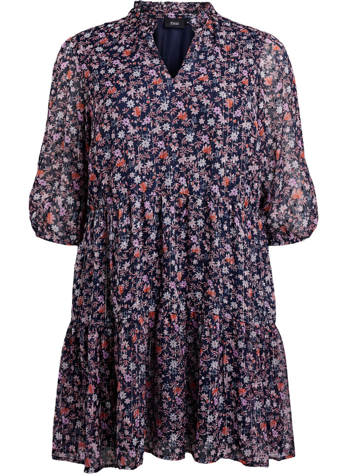 Tunique &agrave; imprim&eacute; floral et fils scintillants, Bleu, Packshot image number 0