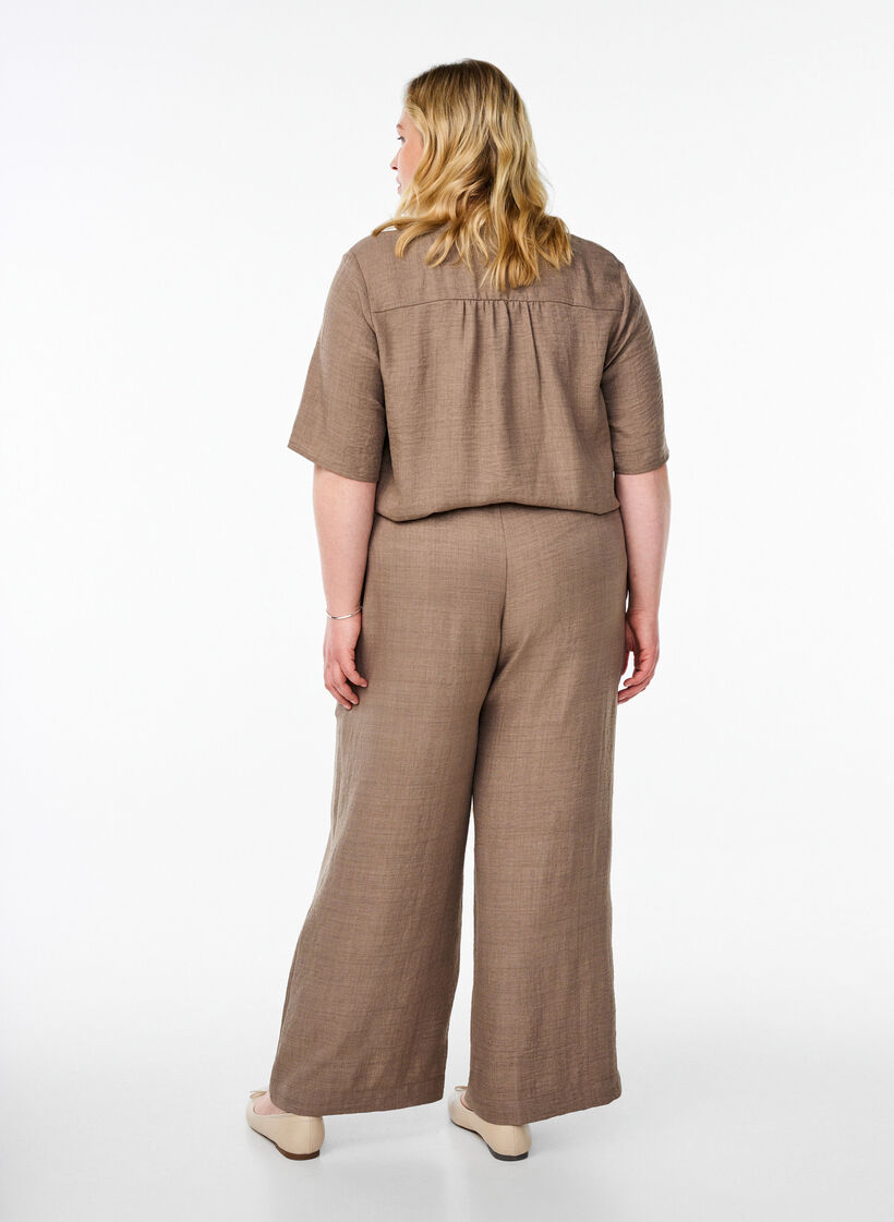 Pantalon ample avec ceinture &eacute;lastique et poches, Marron, Model image number 1