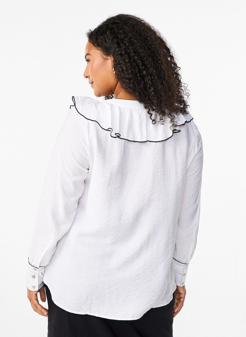 Chemisier en viscose à manches longues et à jabot, Blanc, Model image number 2